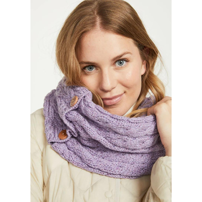 Aran Snood Scarf with Buttons Lilac